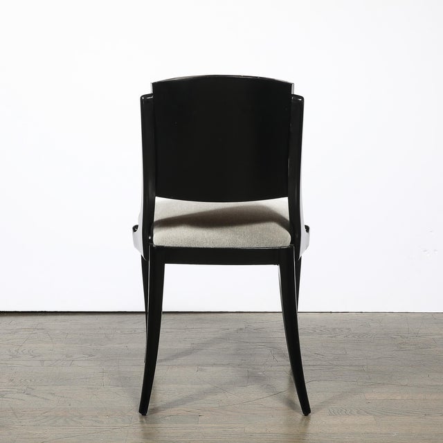 Set of Six Art Deco Sculptural Dining Chairs in Ebonized Walnut & Taupe Mohair For Sale - Image 15 of 18