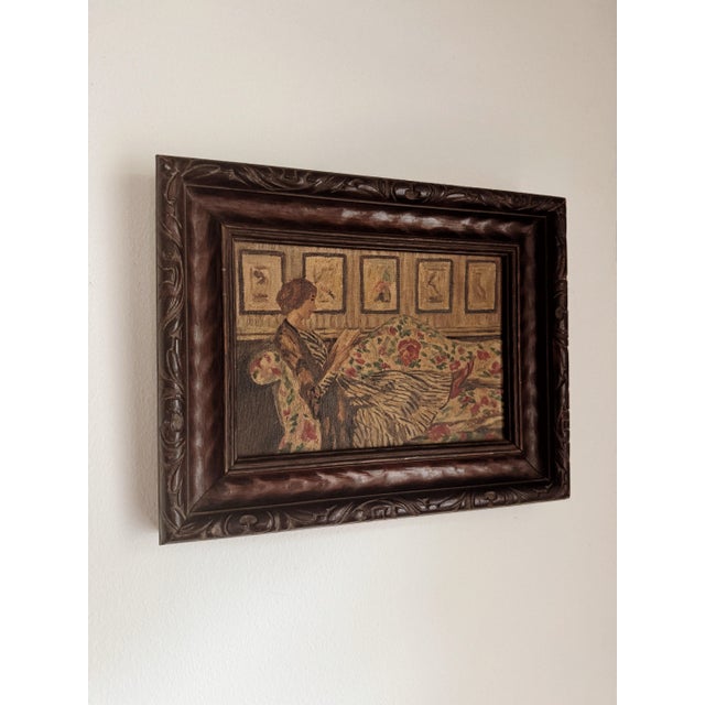 Burnt Umber 1920s/30s Antique Petite Playful Interior Scene. Oil Painting- 7 X 9” For Sale - Image 8 of 10