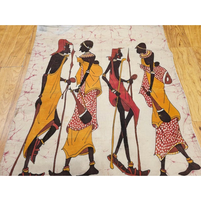 Vintage African Batik Wall Art, Hand Painted Textile Tapestry Wall Art For Sale - Image 9 of 12