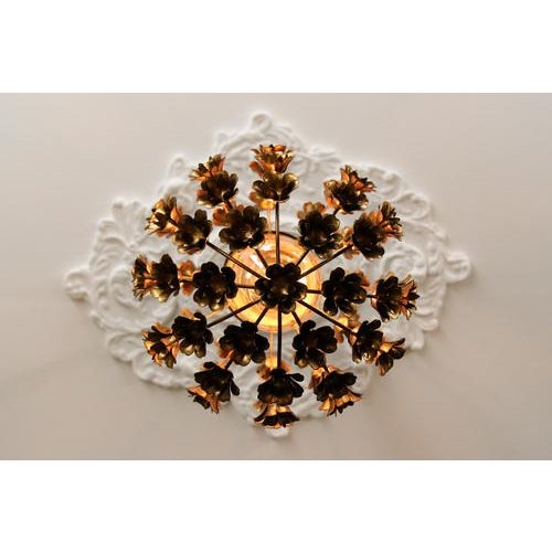 Metal Hollywood Regency Style Gilt Metal Floral Sphere Pendant Light, Italy, 1970s For Sale - Image 7 of 18