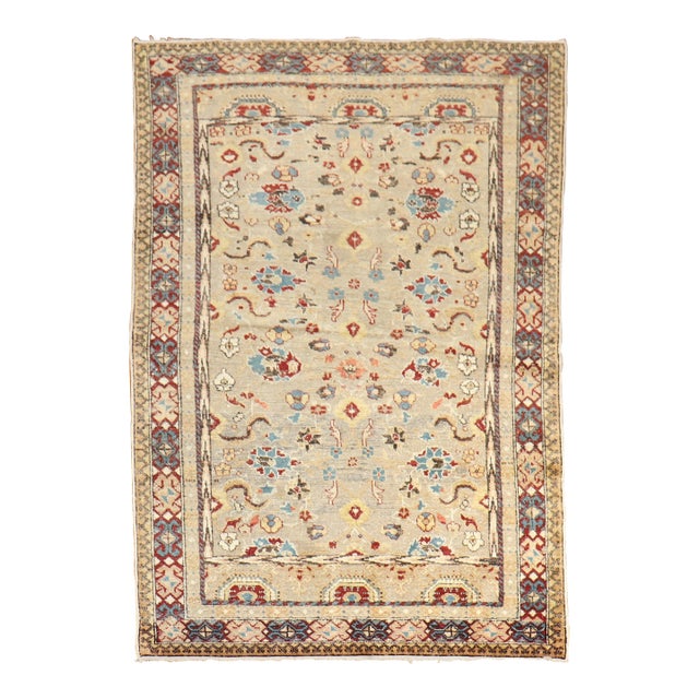 Elaborate Antique Gray Field Turkish Sivas Antique Rug - 4' x 5'7" For Sale