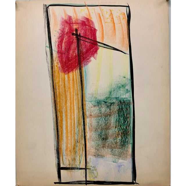 1950s Donald Stacy "Red Sun" C.1950s Gouache & Oil Pastel Mid Century Abstract For Sale - Image 5 of 6