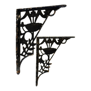 Antique Art Deco Style Floral Cast Iron Brackets, a Pair