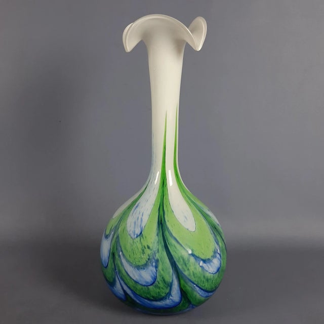 Modern Modern Wavy Green and Blue Murano Glass Vase by Carlo Moretti, 1970s For Sale - Image 3 of 11