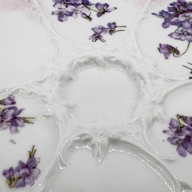 Purple Antique Ceramic Oyster Platter With Pink and Purple Lavendar Floral Motif For Sale - Image 8 of 8