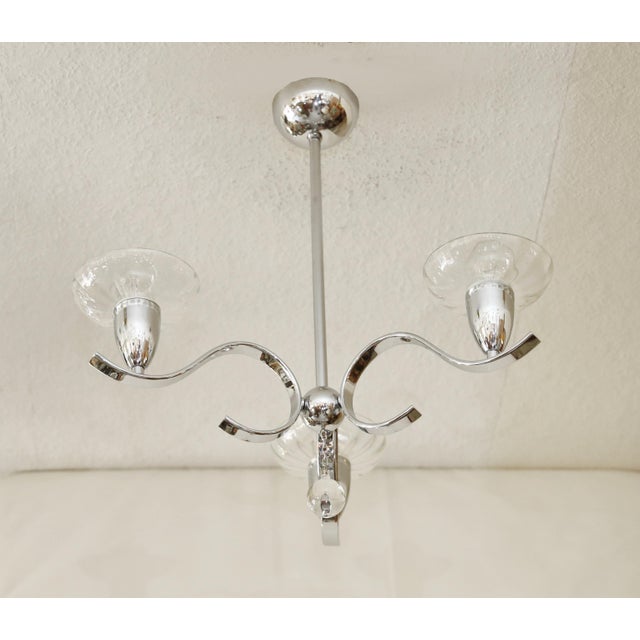 Art Deco Chandelier in Glass and Nickel, 1920s For Sale - Image 4 of 8