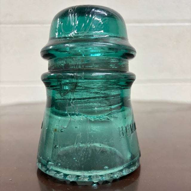 Industrial Antique Hemingray Teal Glass Insulator For Sale - Image 3 of 6