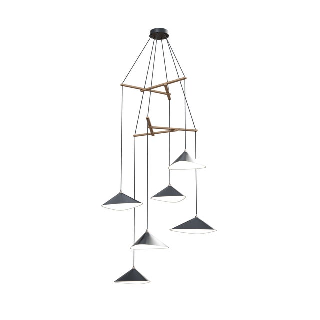 Wood Emily V6 Chandelier Light in Anthracite Semi-Matte Paint by Daniel Becker for Moss Objects For Sale - Image 7 of 7