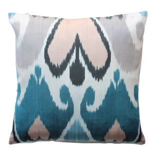 Contemporary Decorative Handmade Throw Silk Ikat Pillow For Sale