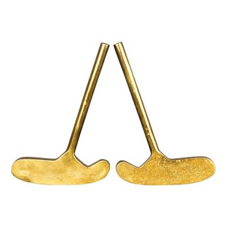 Mid 20th Century Solid Brass Golf Club Bookends - Set of 2 For Sale