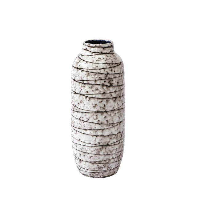 Mid-Century Modernist White and Earth Toned Horizontally Striated Ceramic Vase For Sale - Image 13 of 13