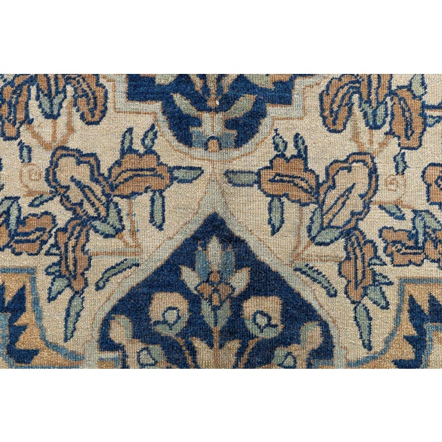Beige Authentic 1900s Persian Kirman Botanic Handmade Wool Carpet For Sale - Image 8 of 10