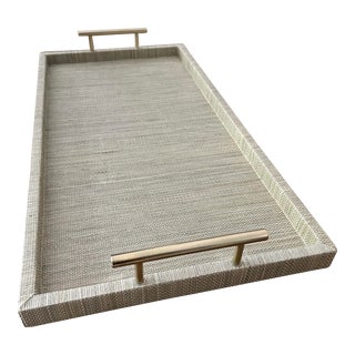 Natural Raffia Tray W/ Handles For Sale
