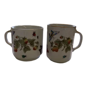 Lenwile Ardalt “Springtime Butterflies and Strawberries” Pattern Mugs- Set of 2 From 1970s