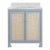 Matthew Izzo Home Boyd Light Blue Matte Lacquer Single Porcelain Sink Bath Vanity With Carrara Marble Top & Backsplash, 2 Caned Doors, and Brass Knobs For Sale