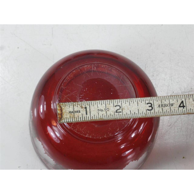 Antique Bowls Ruby Bohemian Glass Red Flashed Engraved Copper Wheel Grape Leaf - Set of 4 For Sale - Image 9 of 12