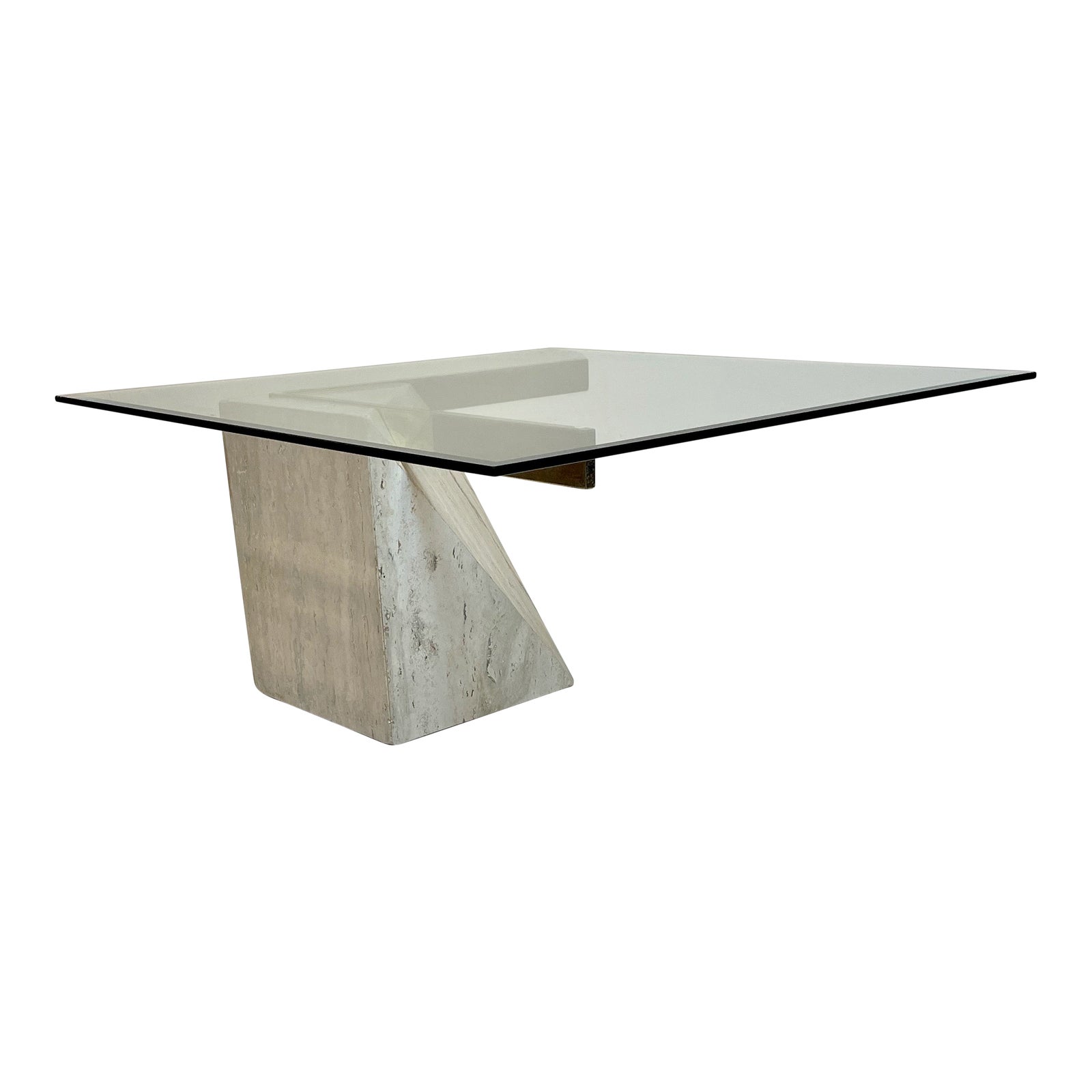 Travertine & Glass Top Cantilevered Coffee Table by Artedi 1980s