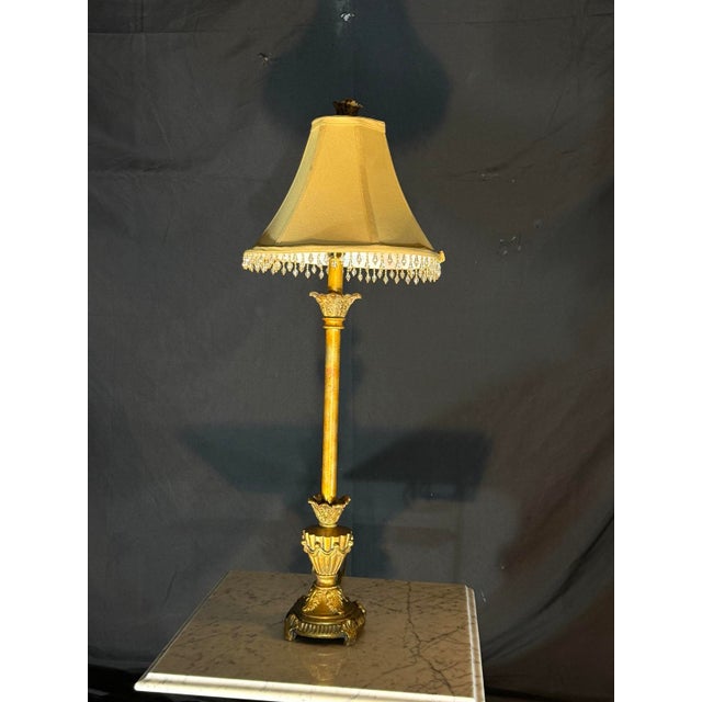 2000 - 2009 2000s Hollywood Regency Gold Table Lamp With Crystal Fringe Shade For Sale - Image 5 of 5