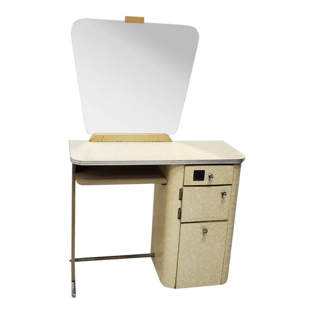 1950s Free Standing Beauty Salon Styling Station With Mirror Vanity Hair Salon Rockabilly For Sale