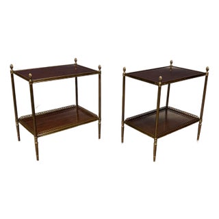 Pair of Two Tiered Wood and Brass End Tables by Leighton Hall - Showroom Samples For Sale