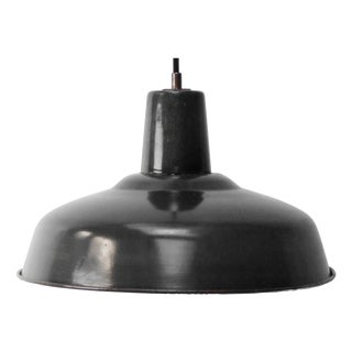 Vintage Industrial French Black Enamel Pendant Light For Sale