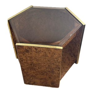 1960s Italian Hollywood Regency Burlwood Hexagon Coffee Accent Table