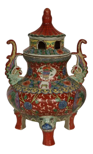 Early 20th Century Vintage Chinese Famille-Rose Porcelain Incense Burner