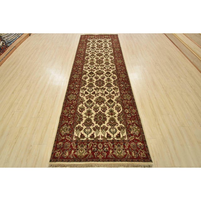Farmhouse Agra Runner 4’2” X 12′ Ivory Wool Traditional Hand-Knotted Oriental Rug For Sale - Image 3 of 13