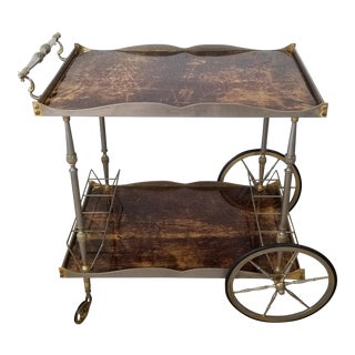 1960s Italian Aldo Tura Goatskin Bar Cart For Sale