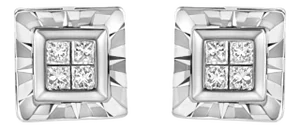 .925 Sterling Silver 1/6 Cttw Invisible Set Princess-Cut Diamond Quad Composite Stud Earrings (H-I Color, I1-I2 Clarity) - 2 Pieces