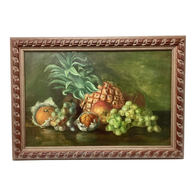 Antique Fruit Still Life Oil Painting Signed MayO’s Framed For Sale