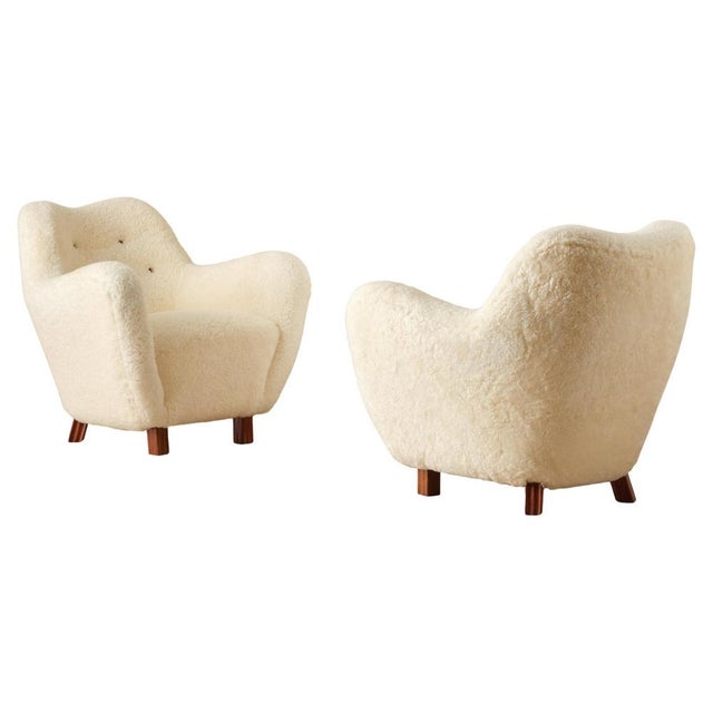Swedish Sheepskin Easy Chairs, 1950s, Set of 2 For Sale - Image 9 of 9