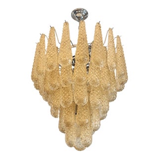 Venetian Amber “Conchiglie” Murano Glass Chrome Chandelier For Sale