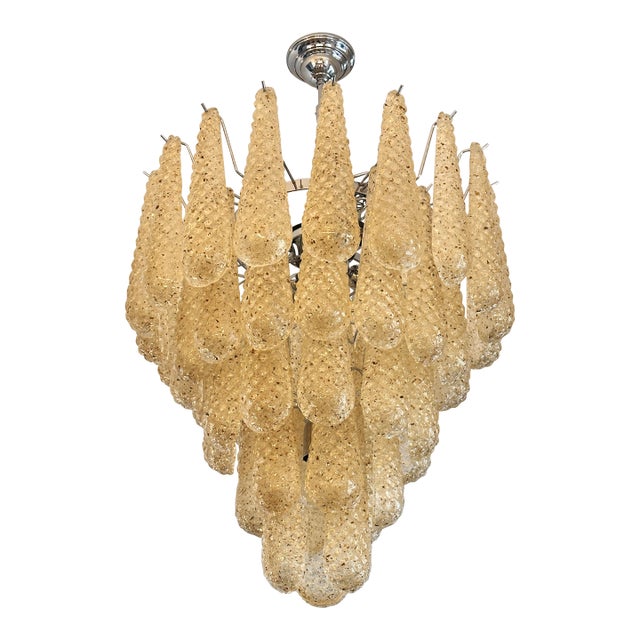 Venetian Amber “Conchiglie” Murano Glass Chrome Chandelier For Sale