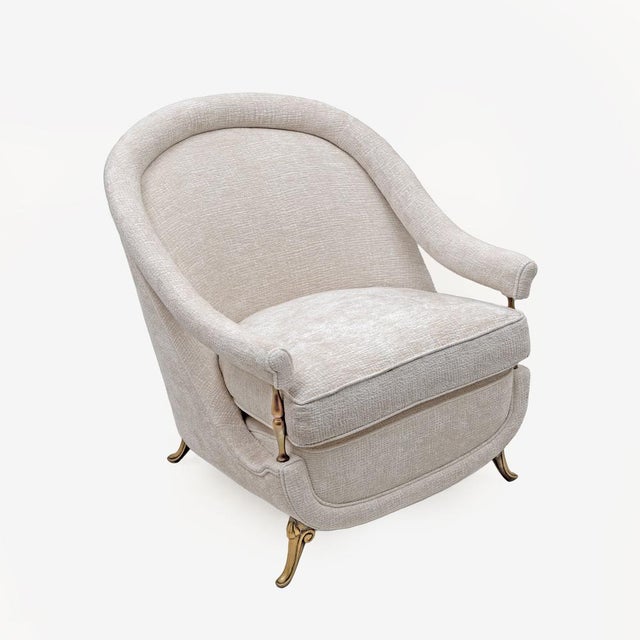 Mid-Century French Art Deco Style Armchairs with Brass Details, 1950s, Set of 2 For Sale - Image 9 of 11