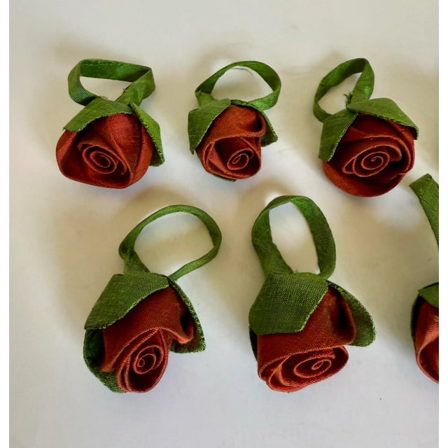Shabby Chic Set of 8 Red Rosebud Textile Napkin Rings For Sale - Image 3 of 10