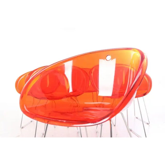 Italian Set of Six Dining Chairs Model Gliss in Orange Polycarbonate Attributed to Pedrali For Sale - Image 3 of 7