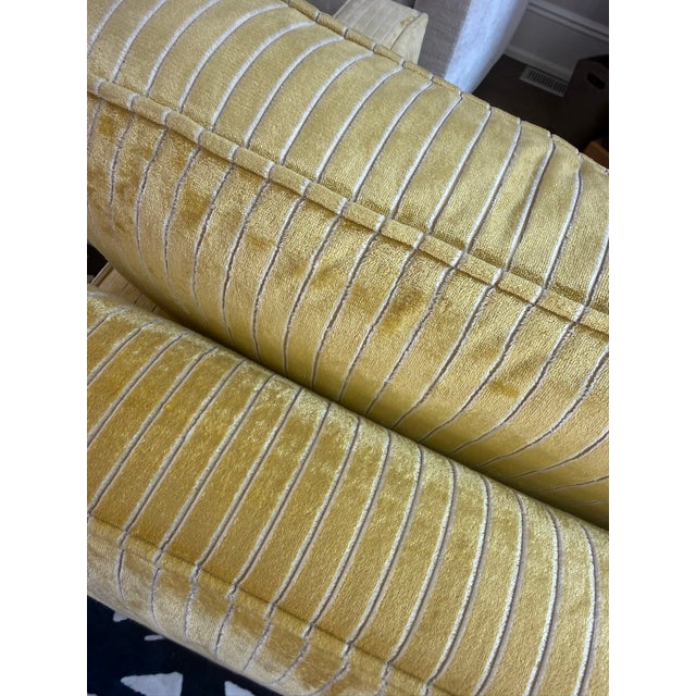 Kravet Kravet Upholstered Swivel Lounge Chair – Mustard Stripe Designer Fabric – Classic Box‑Arm Silhouette For Sale - Image 4 of 7