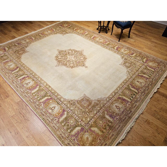 Textile 19th Century Handwoven Amritsar Rug, Wool Medallion Design, 10' x 13' For Sale - Image 7 of 18