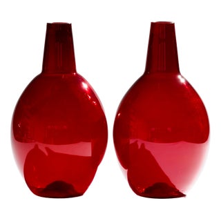 Sculptural Ruby Red Glass Calabasse Vases by Wilhelm Braun-Feldweg for Hirschberg, 1950s, Set of 2 For Sale
