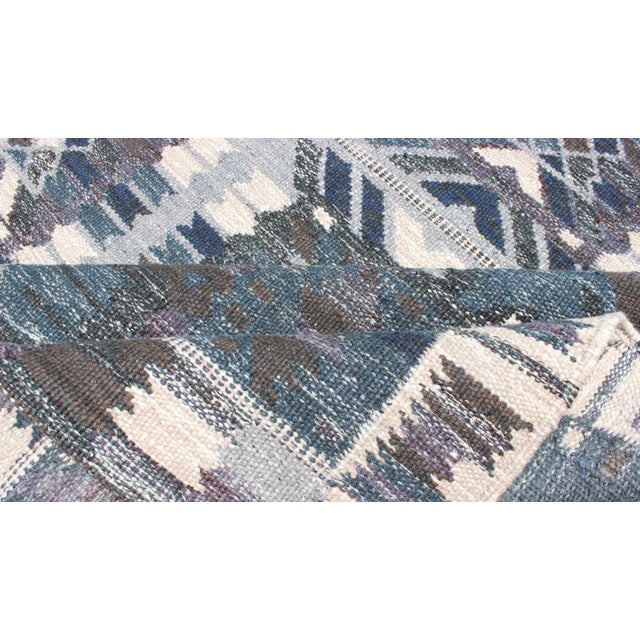 Gray, Blue and Charcoal Scandinavian Hand Woven Flat-Weave Rug With Modern Design For Sale - Image 11 of 13