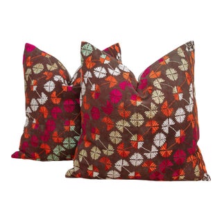 Radiant Dowry, Antique Phulkari Pillow Covers, a Pair For Sale