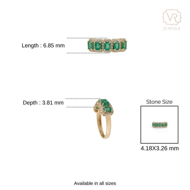 1.31 Carat Emerald & Diamond Statement Band Ring in 14k Yellow Gold Size 4 For Sale - Image 12 of 16