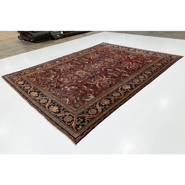 Antique Style Mahal Persian Area Rug Large-Scale Floral Hand-Knotted Wool 1940s For Sale - Image 4 of 10