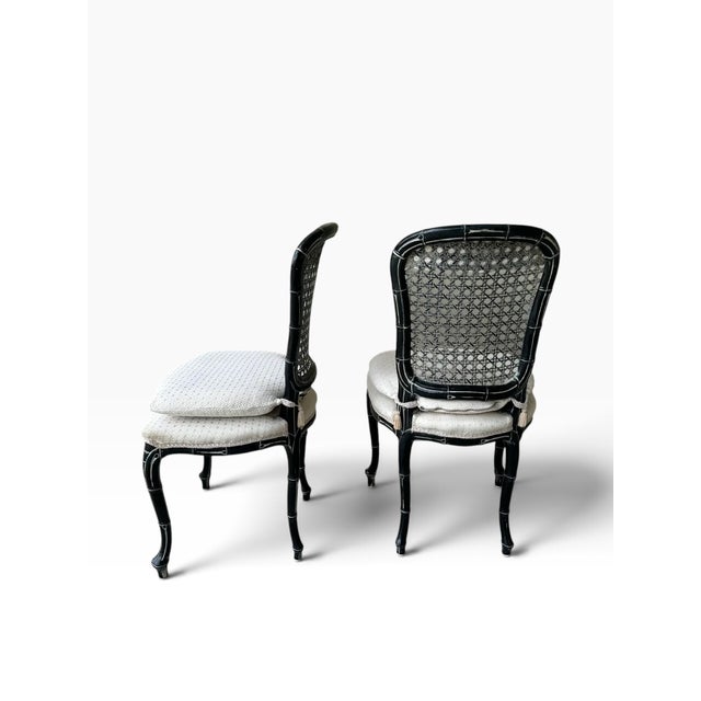 Dark Green Vintage Chinoiserie Dark Jade Green Lacquer Faux Bamboo Cane Dining Chairs - Set of 6 For Sale - Image 8 of 18