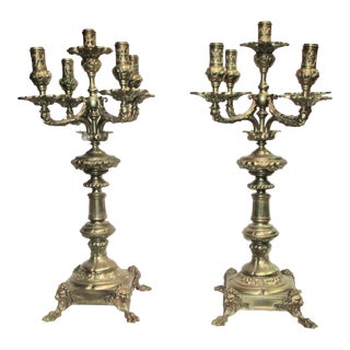 Large Bronze Gothic Revival Candelabras - a Pair of 2 For Sale