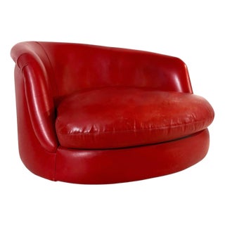 Milo Baughman for Thayer Coggin Leather Swivel Tub Chair, 2000 For Sale