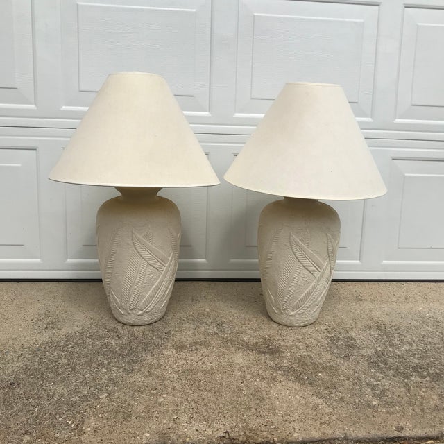 Serge Roche Cream Plaster Banana Leaf Lamps - a Pair For Sale - Image 4 of 13
