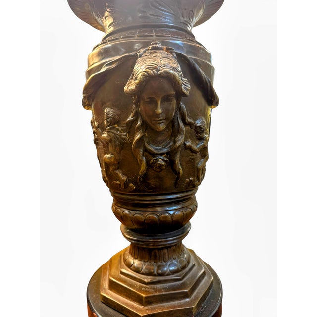 Early 20th Century Antique Neoclassic Style Bronze Urn Lamps - Pair For Sale - Image 5 of 9