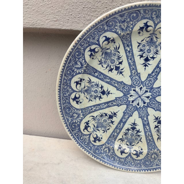French Country 19th Century French Blue & White Faience Dinner Plate Sarreguemines For Sale - Image 3 of 6